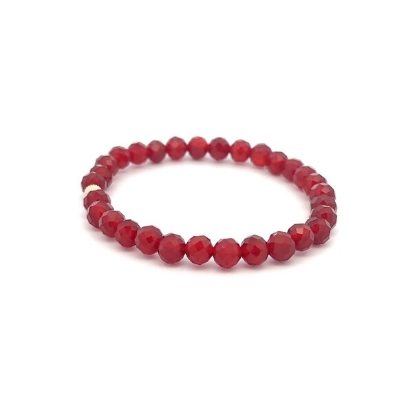 Natural Gemstones Carnelian Microfaceted 6mm Stretchable Bracelet 14k Corrugated - Picture 4 of 5